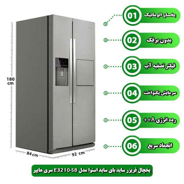 یخچال فریزر ساید بای ساید اسنوا مدل S8 E3210 سری هایپر