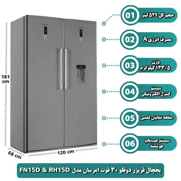 يخچال فريزر دوقلو 30 فوت امرسان مدل FN15D & RH15D