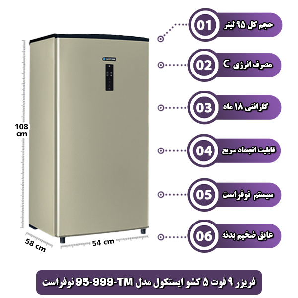 فریزر 9 فوت 5 کشو ایستکول مدل TM-999-95 نوفراست