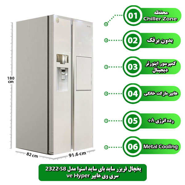 یخچال-فریزر-ساید-بای-ساید-اسنوا-مدل-S8-2322-سری-وی-هایپر-ve-Hyper