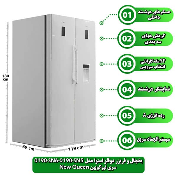 یخچال و فریزر دوقلو اسنوا مدل SN5-0190 و SN6-0190 سری نیوکویین (New Queen)