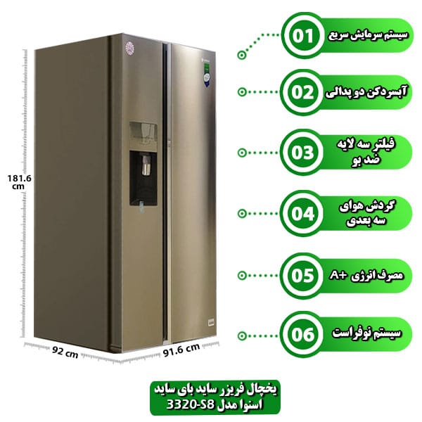 یخچال فریزر ساید بای ساید اسنوا مدل S8-3320