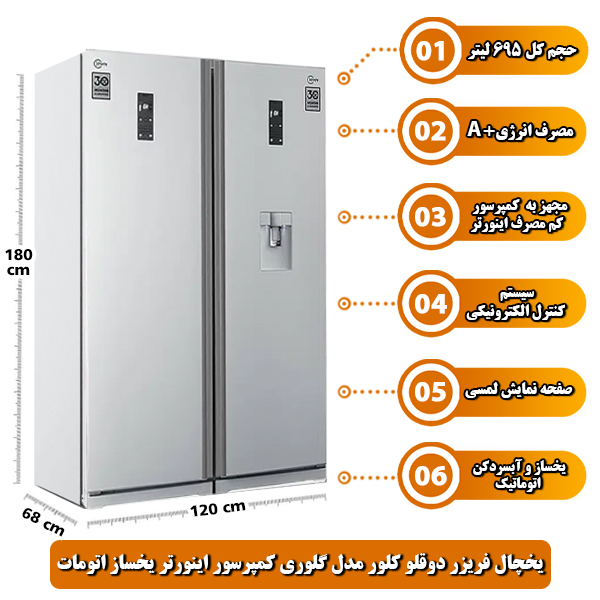 یخچال فریزر دوقلو کلور مدل گلوری کمپرسور اینورتر یخساز اتومات