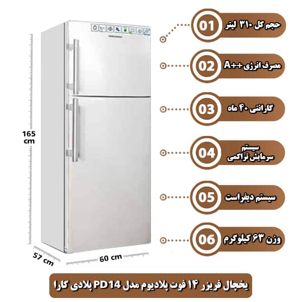 یخچال فریزر 14 فوت پلادیوم مدل PD14 پلادی کارا
