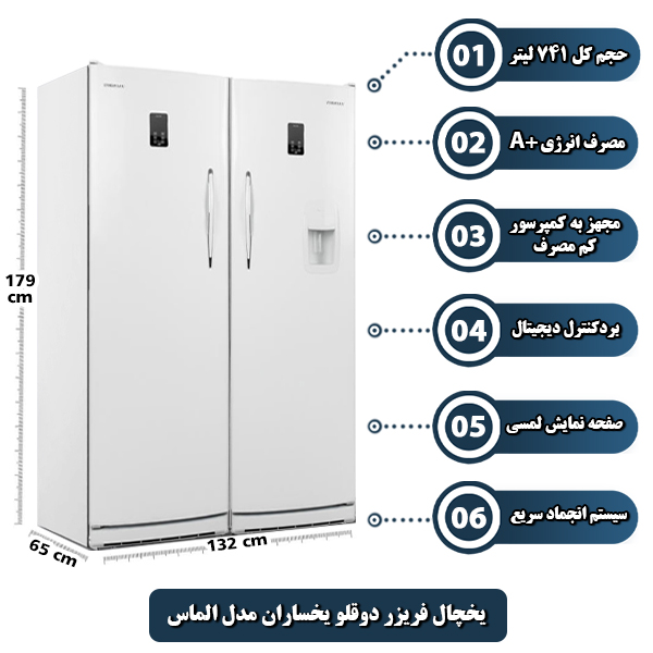 یخچال فریزر دوقلو یخساران مدل الماس U8001M-U8005M