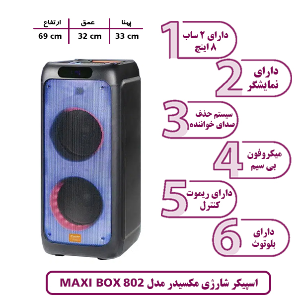اسپیکر و باند شارژی مکسیدر مدل MAXi BOX 802