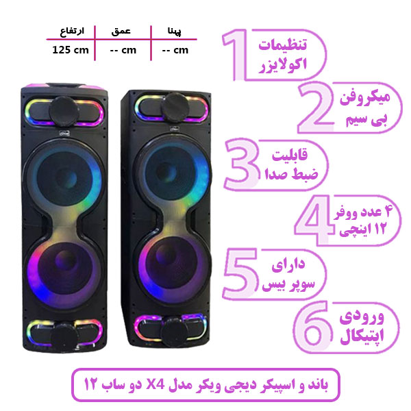 باند و اسپیکر دیجی ویکر مدل X4 دو ساب 12