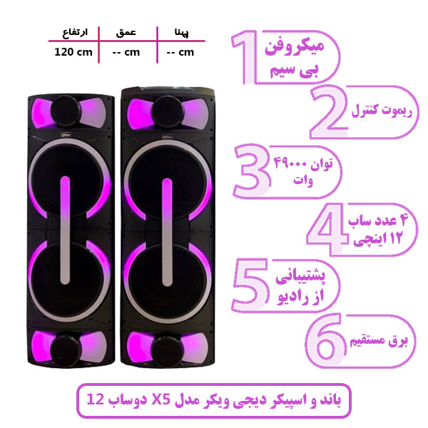 باند و اسپیکر دیجی ویکر مدل X5 دوساب 12